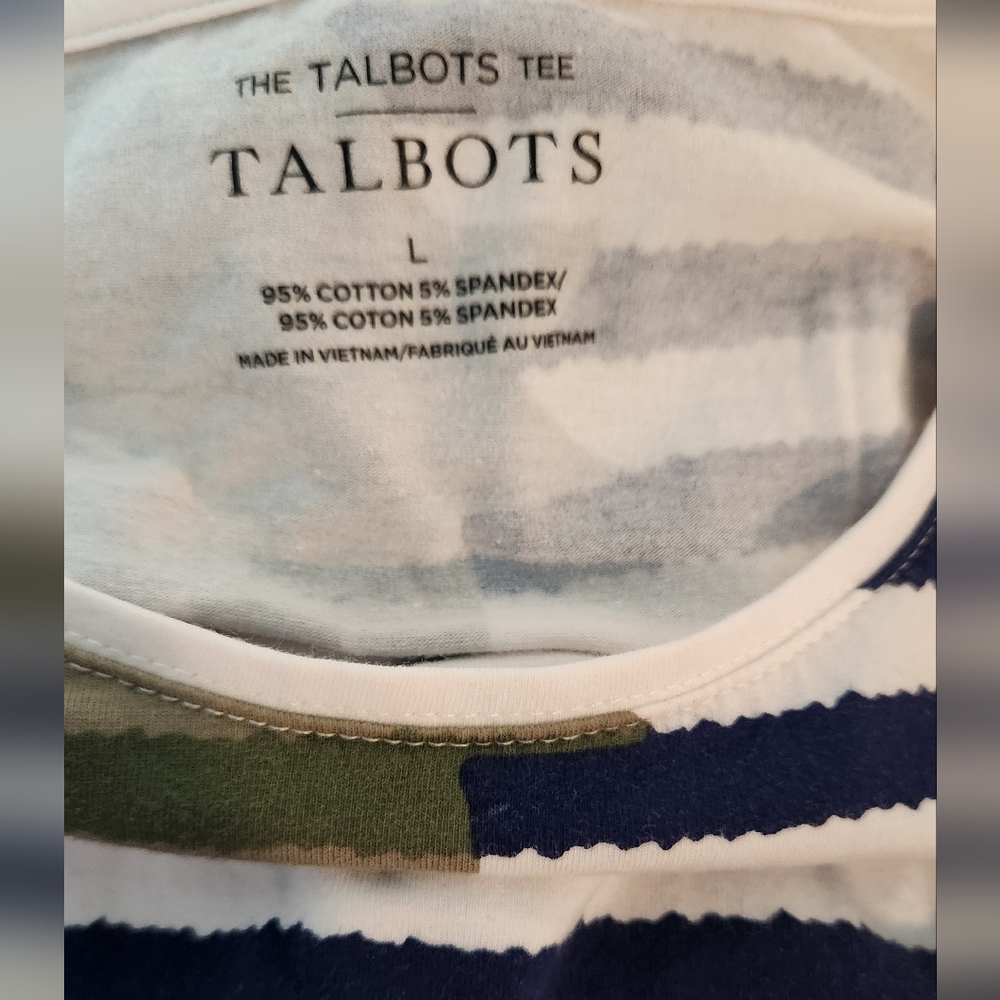 Women's Talbots Tulip Tee With Navy Stripes, Size L - Picture 2 of 10